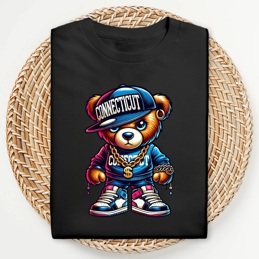 Connecticut Cartoon Urban Bear Short Sleeve Graphic Tshirt